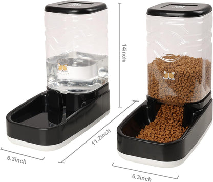 Automatic Cat Feeder, Gravity Food and Water Dispenser Bowl Set for Small Medium Dogs Animals, Pet Feeder Dispenser Storage Food, 3.8L Large Capacity, Black