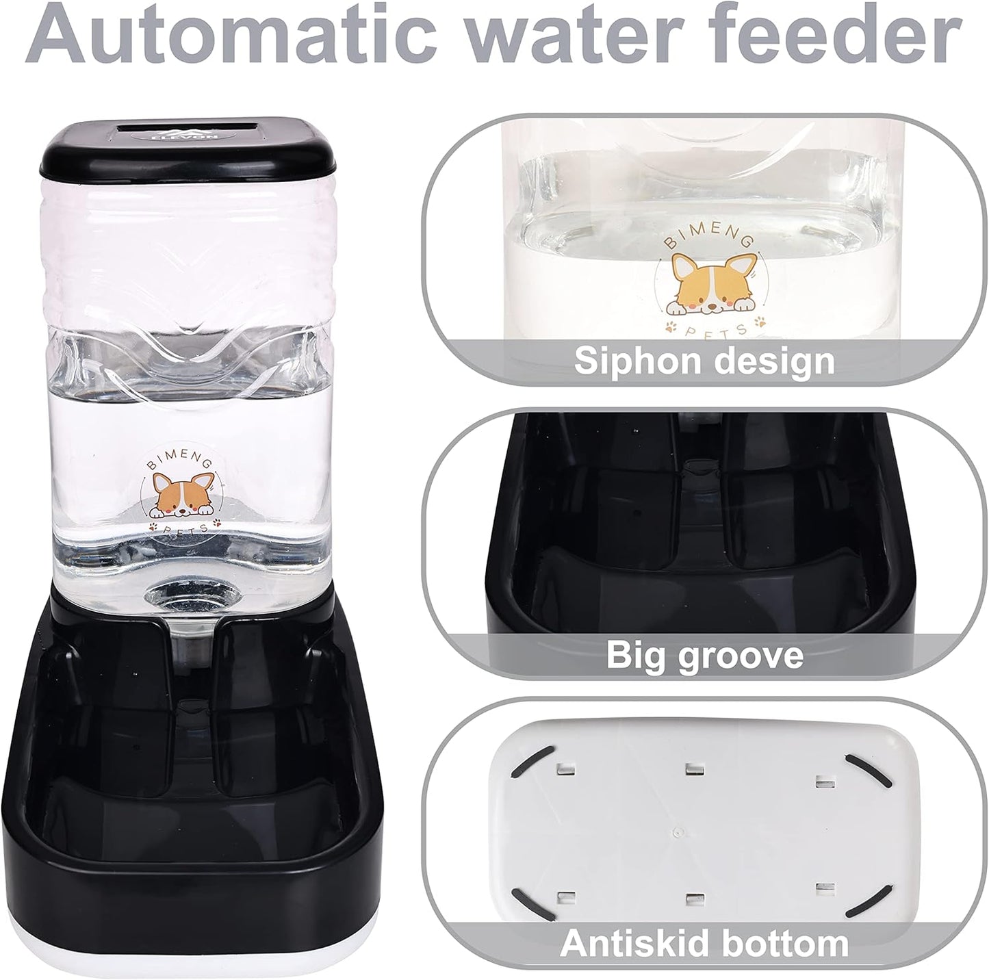 Automatic Cat Feeder, Gravity Food and Water Dispenser Bowl Set for Small Medium Dogs Animals, Pet Feeder Dispenser Storage Food, 3.8L Large Capacity, Black