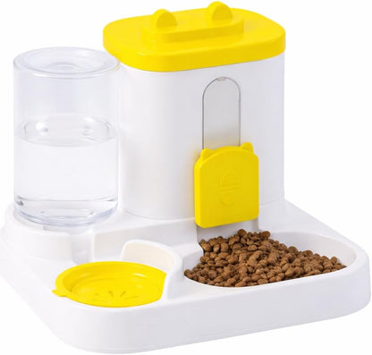 Cat Feeder and Water Dispenser, 2 in 1 Automatic Cat Feeder, 2 Pack Large Capacity Self Feeding for Small Medium Dog Puppy Kitten （Yellow）