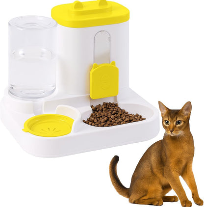 Cat Feeder and Water Dispenser, 2 in 1 Automatic Cat Feeder, 2 Pack Large Capacity Self Feeding for Small Medium Dog Puppy Kitten （Yellow）