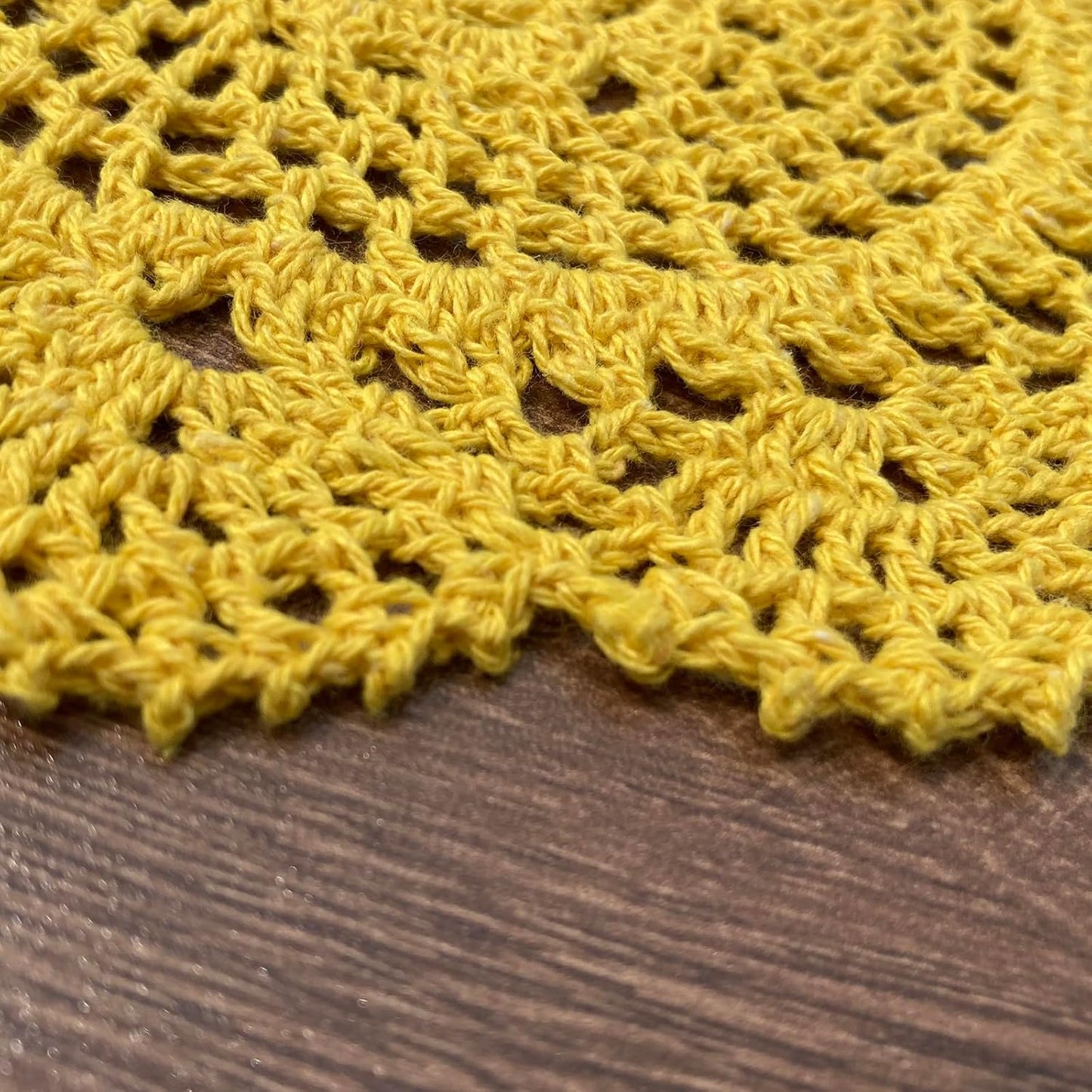 Yellow Round 8 inch Crocheted Cotton Doily Floral Design Fabric Doilies Pack,Set of 2 Dollies Crochet Table Place Mats for Christmas Table Decoration