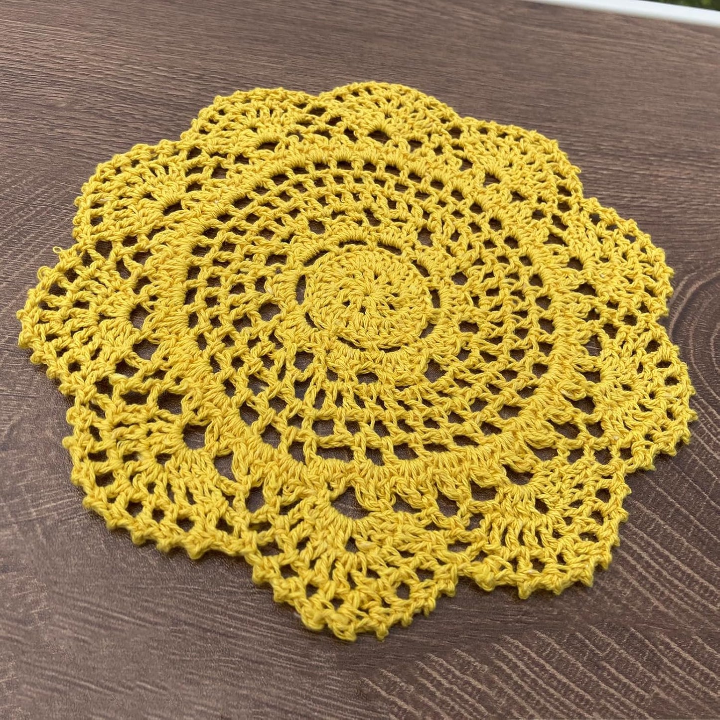 Yellow Round 8 inch Crocheted Cotton Doily Floral Design Fabric Doilies Pack,Set of 2 Dollies Crochet Table Place Mats for Christmas Table Decoration