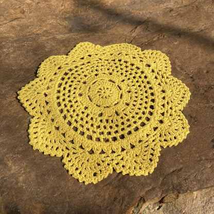 Yellow Round 8 inch Crocheted Cotton Doily Floral Design Fabric Doilies Pack,Set of 2 Dollies Crochet Table Place Mats for Christmas Table Decoration
