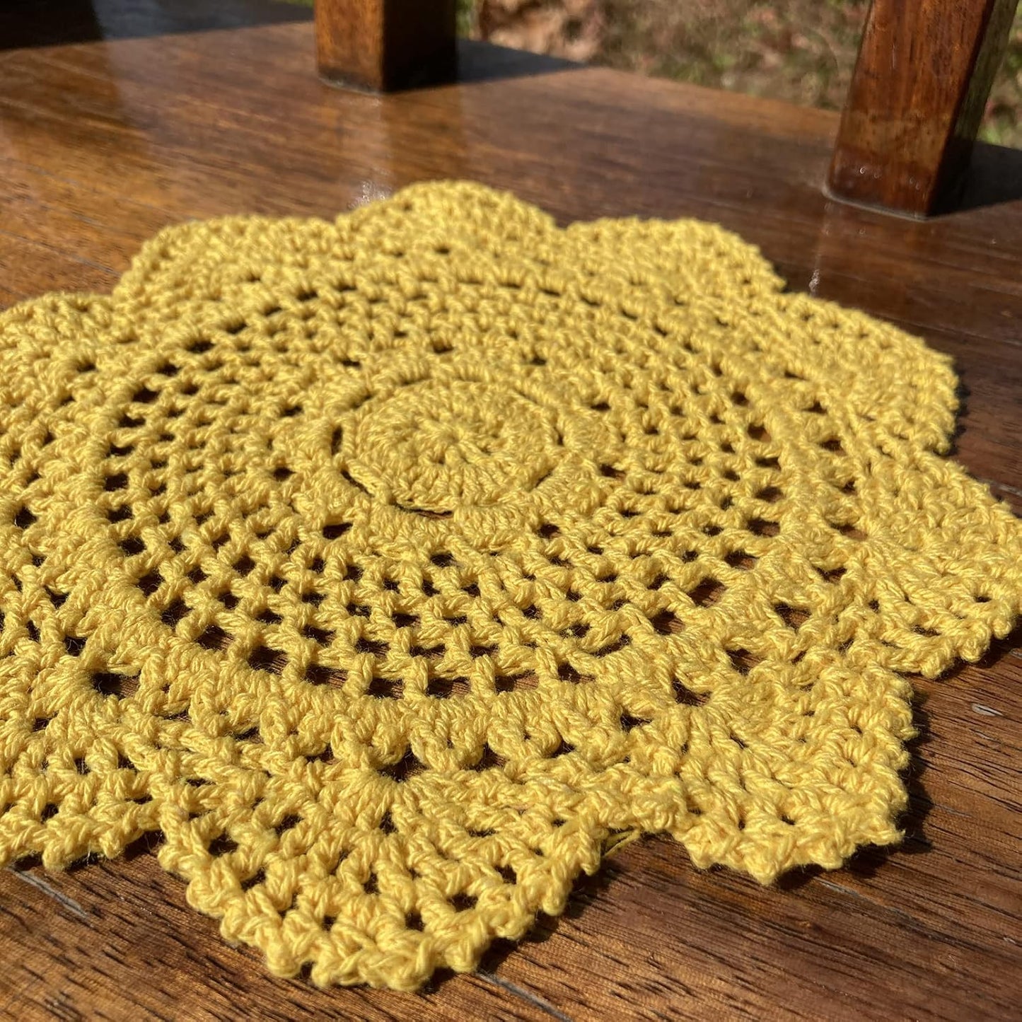 Yellow Round 8 inch Crocheted Cotton Doily Floral Design Fabric Doilies Pack,Set of 2 Dollies Crochet Table Place Mats for Christmas Table Decoration