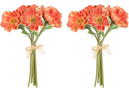 2 Bouquets Fake Poppies 10PCS Yellow Poppies Artificial Flowers Real Touch Faux Poppy Flowers for Wedding Party Office Home Decor(Yellow)