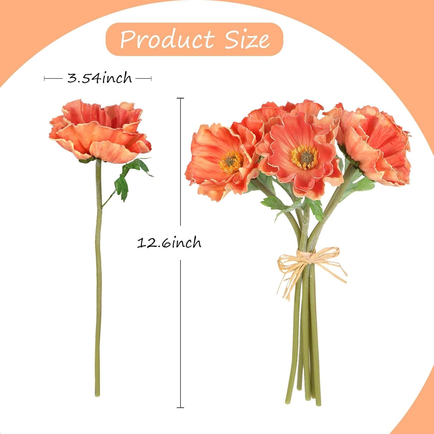 2 Bouquets Fake Poppies 10PCS Yellow Poppies Artificial Flowers Real Touch Faux Poppy Flowers for Wedding Party Office Home Decor(Yellow)
