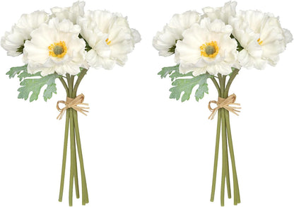 2 Bouquets Fake Poppies 10PCS Yellow Poppies Artificial Flowers Real Touch Faux Poppy Flowers for Wedding Party Office Home Decor(Yellow)