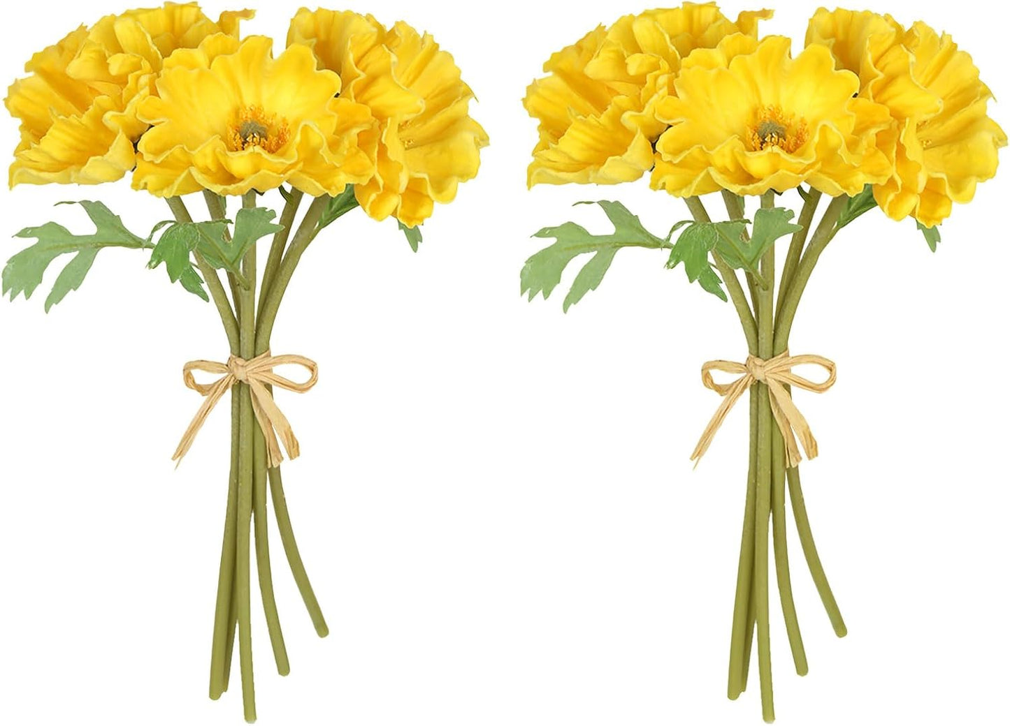 2 Bouquets Fake Poppies 10PCS Yellow Poppies Artificial Flowers Real Touch Faux Poppy Flowers for Wedding Party Office Home Decor(Yellow)