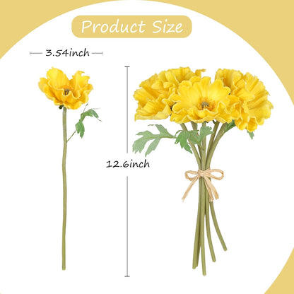 2 Bouquets Fake Poppies 10PCS Yellow Poppies Artificial Flowers Real Touch Faux Poppy Flowers for Wedding Party Office Home Decor(Yellow)