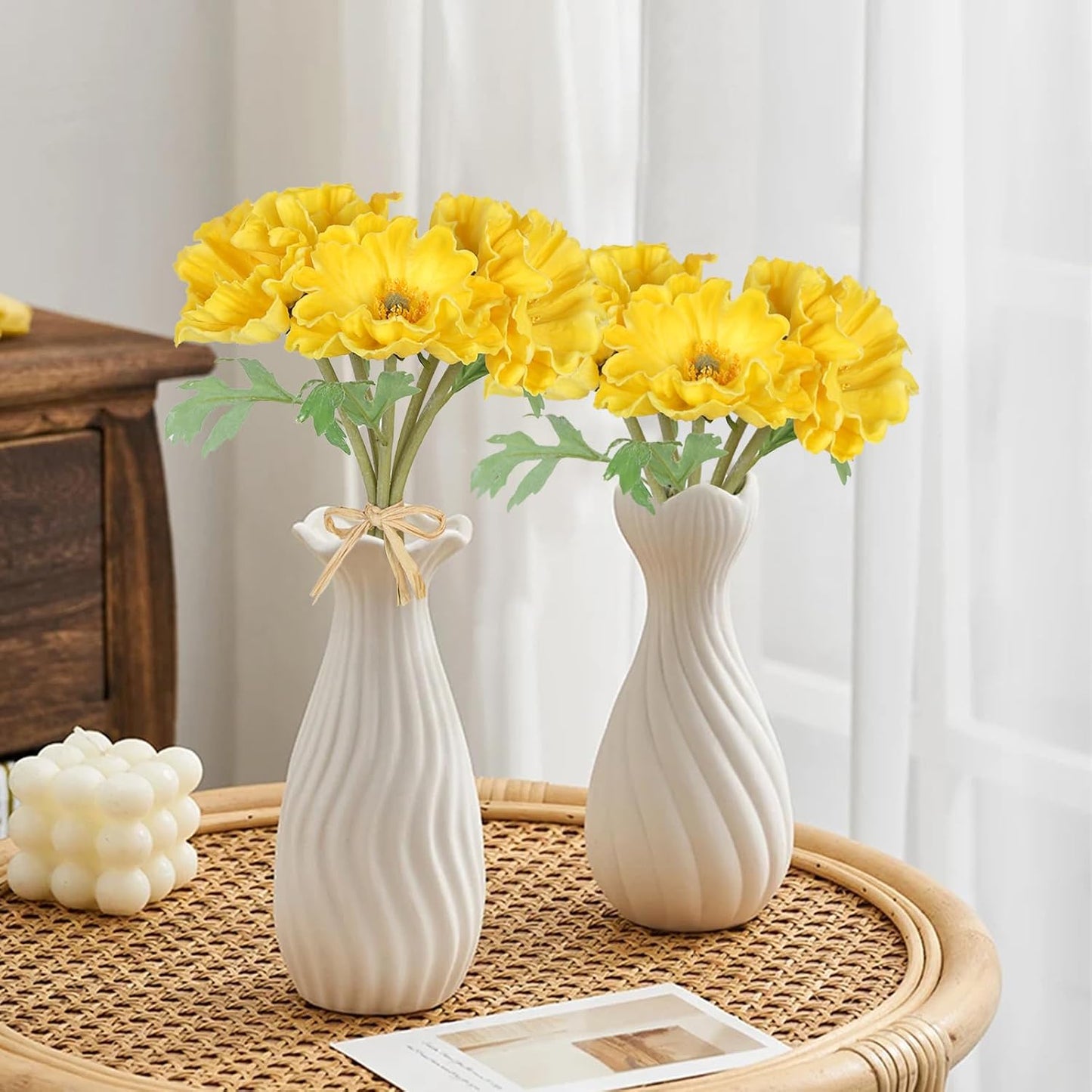 2 Bouquets Fake Poppies 10PCS Yellow Poppies Artificial Flowers Real Touch Faux Poppy Flowers for Wedding Party Office Home Decor(Yellow)