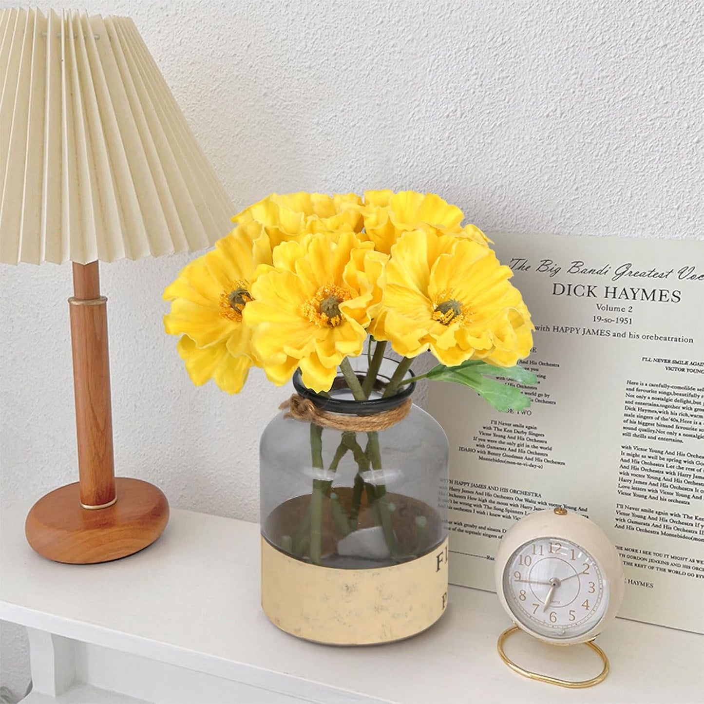 2 Bouquets Fake Poppies 10PCS Yellow Poppies Artificial Flowers Real Touch Faux Poppy Flowers for Wedding Party Office Home Decor(Yellow)