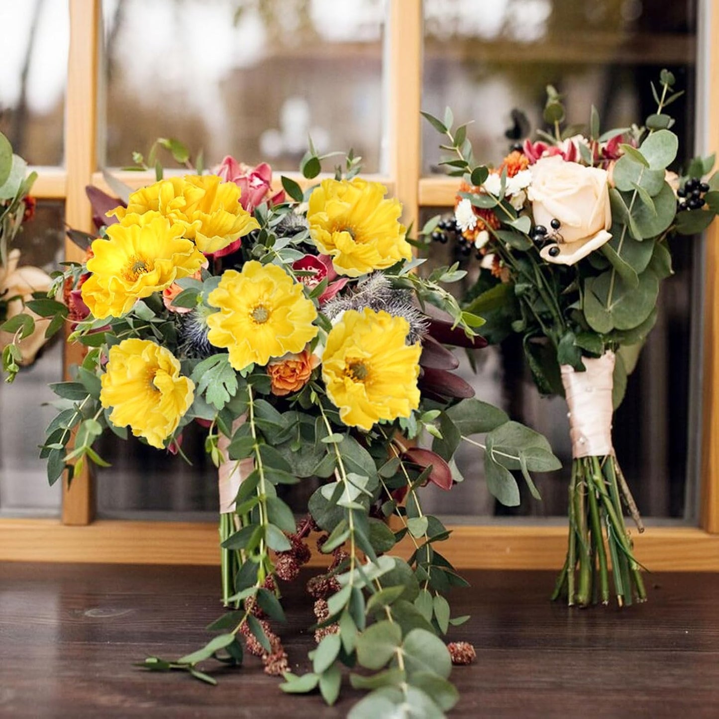 2 Bouquets Fake Poppies 10PCS Yellow Poppies Artificial Flowers Real Touch Faux Poppy Flowers for Wedding Party Office Home Decor(Yellow)