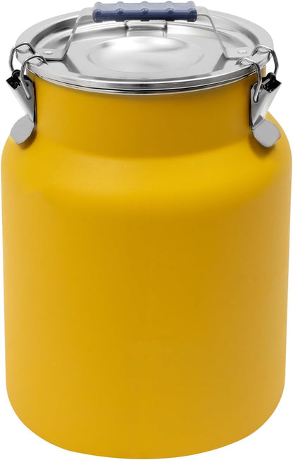 Rice Storage Container, Stainless Steel Airtight Canister, 3.17 Gal Food Storage Container, Round Rice Dispenser for Flour Bean Rice Milk Grain, Pet Food - Easy-Clean (Yellow)