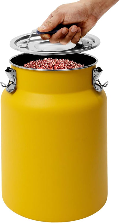 Rice Storage Container, Stainless Steel Airtight Canister, 3.17 Gal Food Storage Container, Round Rice Dispenser for Flour Bean Rice Milk Grain, Pet Food - Easy-Clean (Yellow)