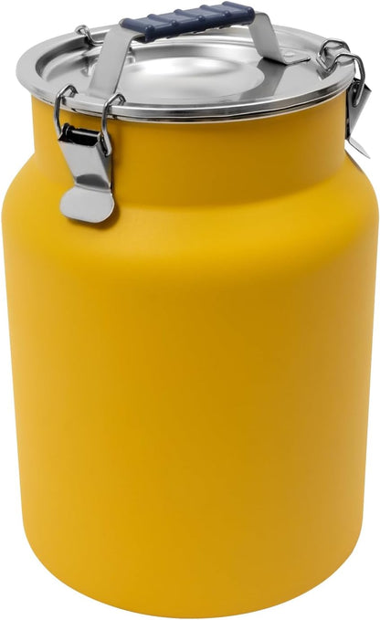 Rice Storage Container, Stainless Steel Airtight Canister, 3.17 Gal Food Storage Container, Round Rice Dispenser for Flour Bean Rice Milk Grain, Pet Food - Easy-Clean (Yellow)