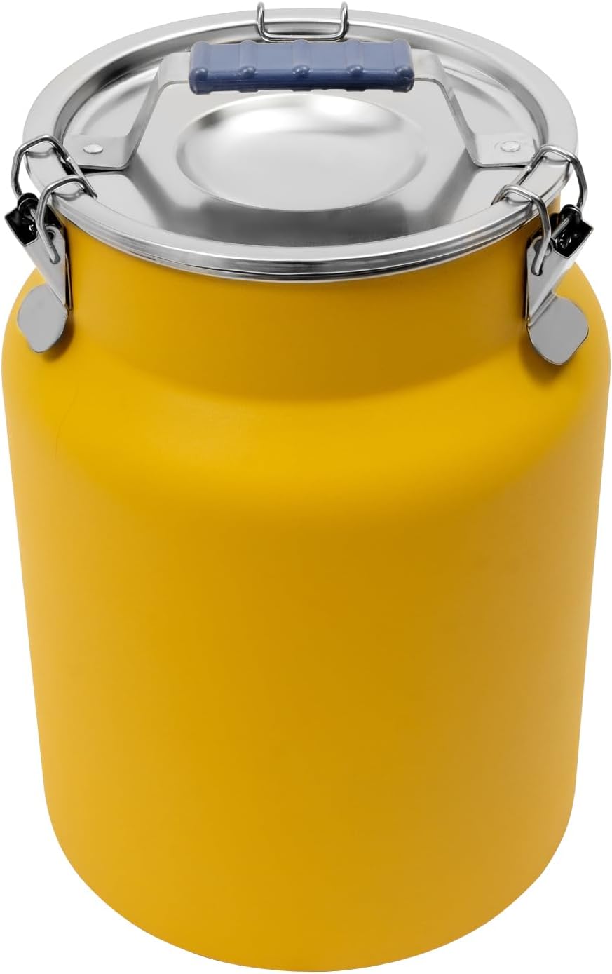 Rice Storage Container, Stainless Steel Airtight Canister, 3.17 Gal Food Storage Container, Round Rice Dispenser for Flour Bean Rice Milk Grain, Pet Food - Easy-Clean (Yellow)