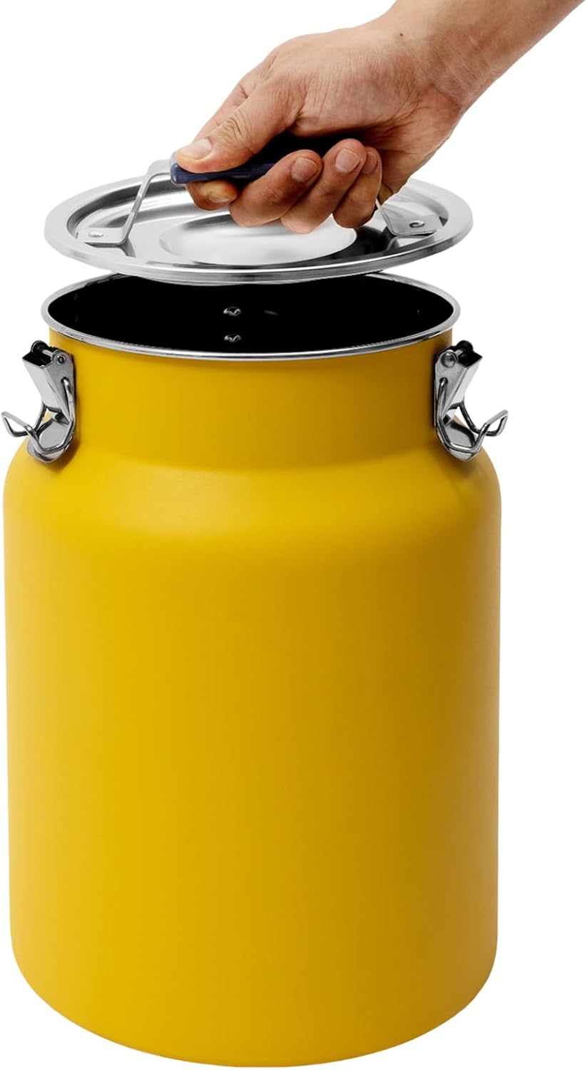 Rice Storage Container, Stainless Steel Airtight Canister, 3.17 Gal Food Storage Container, Round Rice Dispenser for Flour Bean Rice Milk Grain, Pet Food - Easy-Clean (Yellow)