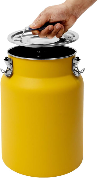 Rice Storage Container, Stainless Steel Airtight Canister, 3.17 Gal Food Storage Container, Round Rice Dispenser for Flour Bean Rice Milk Grain, Pet Food - Easy-Clean (Yellow)