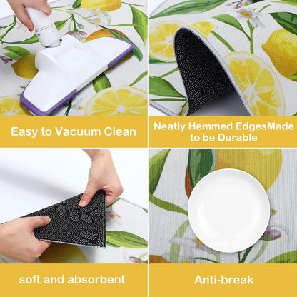 2 Pieces Lemon Kitchen Rugs Set Farmhouse Kitchen Rugs Fruit Runner Mat Non Slip Rubber Backing Area Mat Lemon Doormat Washable Indoor Outdoor Mats Country Decor, 17'' x 30'', 17'' x 47''