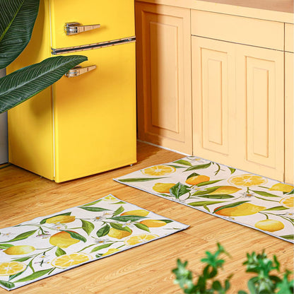 2 Pieces Lemon Kitchen Rugs Set Farmhouse Kitchen Rugs Fruit Runner Mat Non Slip Rubber Backing Area Mat Lemon Doormat Washable Indoor Outdoor Mats Country Decor, 17'' x 30'', 17'' x 47''
