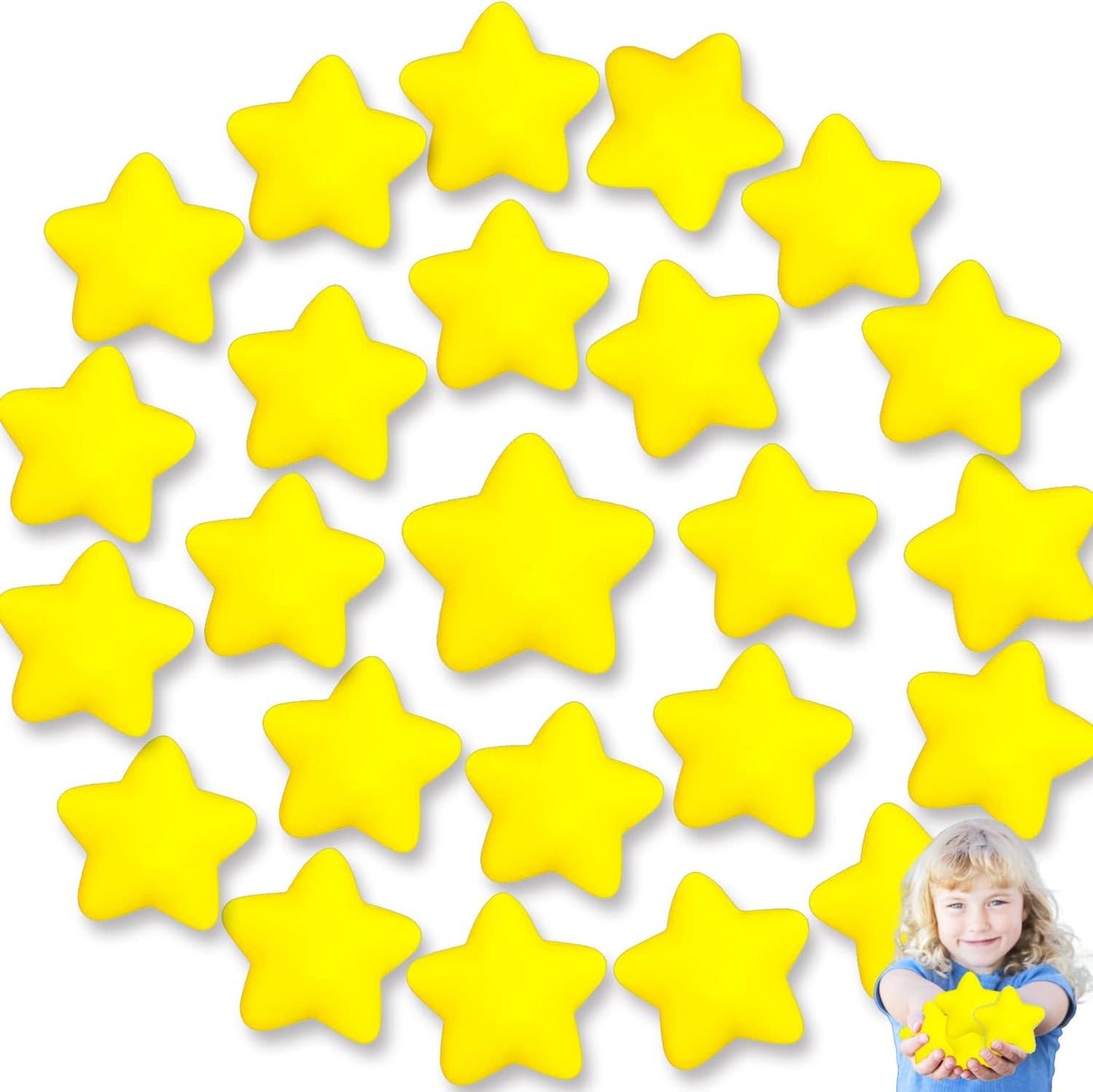 24pcs Star Stress Balls, Mini Foam Squeeze Balls, Yellow Anxiety Relief Toys for School Rewards, Carnival Prizes, Party Favors, Hand Exercise