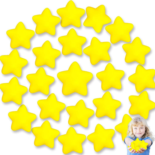 24pcs Star Stress Balls, Mini Foam Squeeze Balls, Yellow Anxiety Relief Toys for School Rewards, Carnival Prizes, Party Favors, Hand Exercise