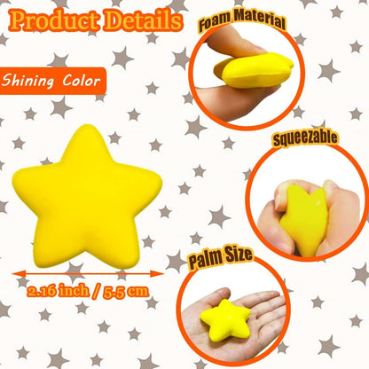 24pcs Star Stress Balls, Mini Foam Squeeze Balls, Yellow Anxiety Relief Toys for School Rewards, Carnival Prizes, Party Favors, Hand Exercise