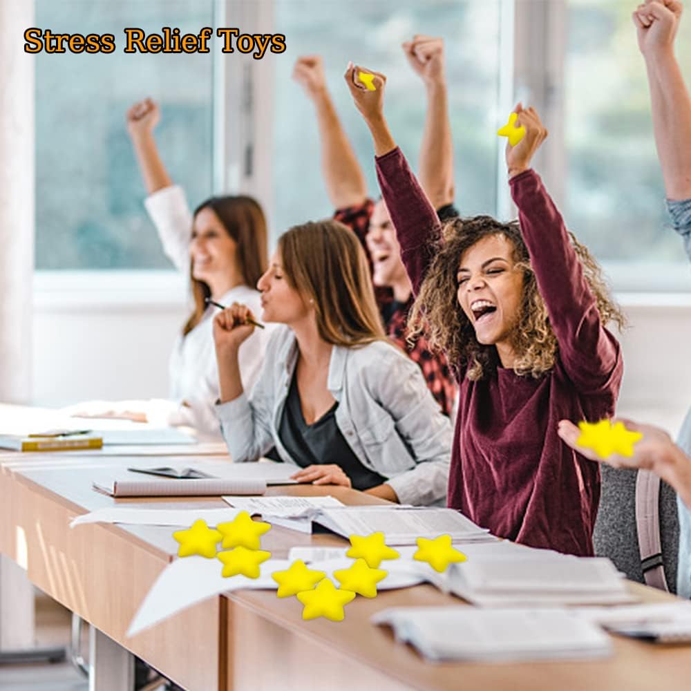 24pcs Star Stress Balls, Mini Foam Squeeze Balls, Yellow Anxiety Relief Toys for School Rewards, Carnival Prizes, Party Favors, Hand Exercise