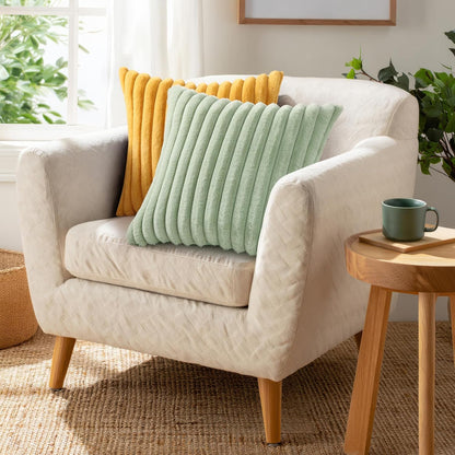 Faux Fur Decorative Throw Pillow Covers 16x16 Set of 2, Yellow | Luxury Plush Texture, Striped Design, Cozy Soft Touch, Modern Home Accent Decor for Couch, Sofa, Bed, Living Room
