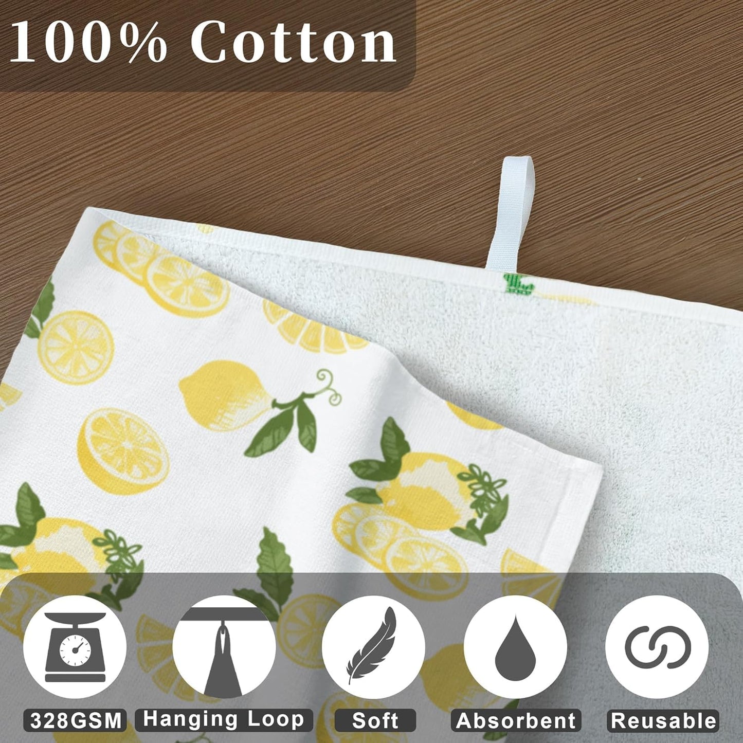 Lemon Kitchen Towels 2PC, 16"x26" - 100% Cotton | Soft | Absorb |Low Lint | Daily Use, Dish Towels for Kitchen