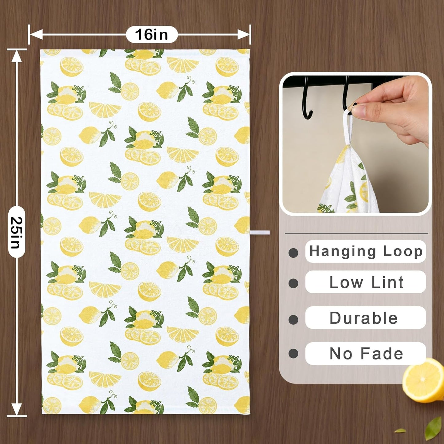 Lemon Kitchen Towels 2PC, 16"x26" - 100% Cotton | Soft | Absorb |Low Lint | Daily Use, Dish Towels for Kitchen