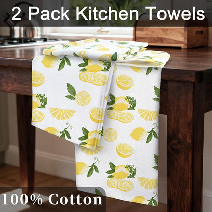 Lemon Kitchen Towels 2PC, 16"x26" - 100% Cotton | Soft | Absorb |Low Lint | Daily Use, Dish Towels for Kitchen