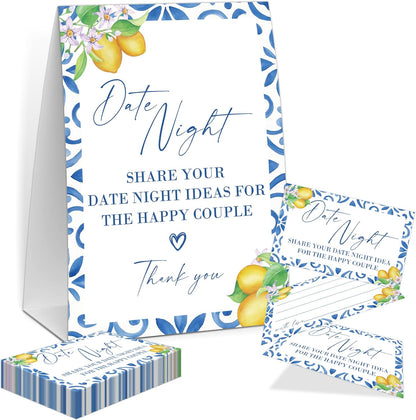 Mediterranean Lemon Date Night Idea Game, Bridal Shower Game, Include One 5×7 Sign and 50 Date Night Idea Cards, Wedding Shower Games, Bachelorette Party Decorations - NIG06