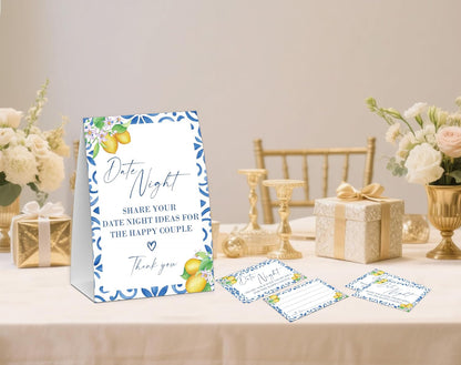 Mediterranean Lemon Date Night Idea Game, Bridal Shower Game, Include One 5×7 Sign and 50 Date Night Idea Cards, Wedding Shower Games, Bachelorette Party Decorations - NIG06