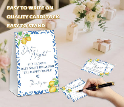 Mediterranean Lemon Date Night Idea Game, Bridal Shower Game, Include One 5×7 Sign and 50 Date Night Idea Cards, Wedding Shower Games, Bachelorette Party Decorations - NIG06