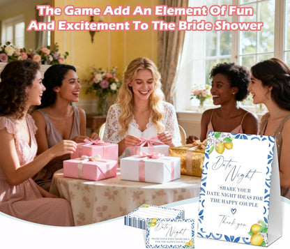 Mediterranean Lemon Date Night Idea Game, Bridal Shower Game, Include One 5×7 Sign and 50 Date Night Idea Cards, Wedding Shower Games, Bachelorette Party Decorations - NIG06