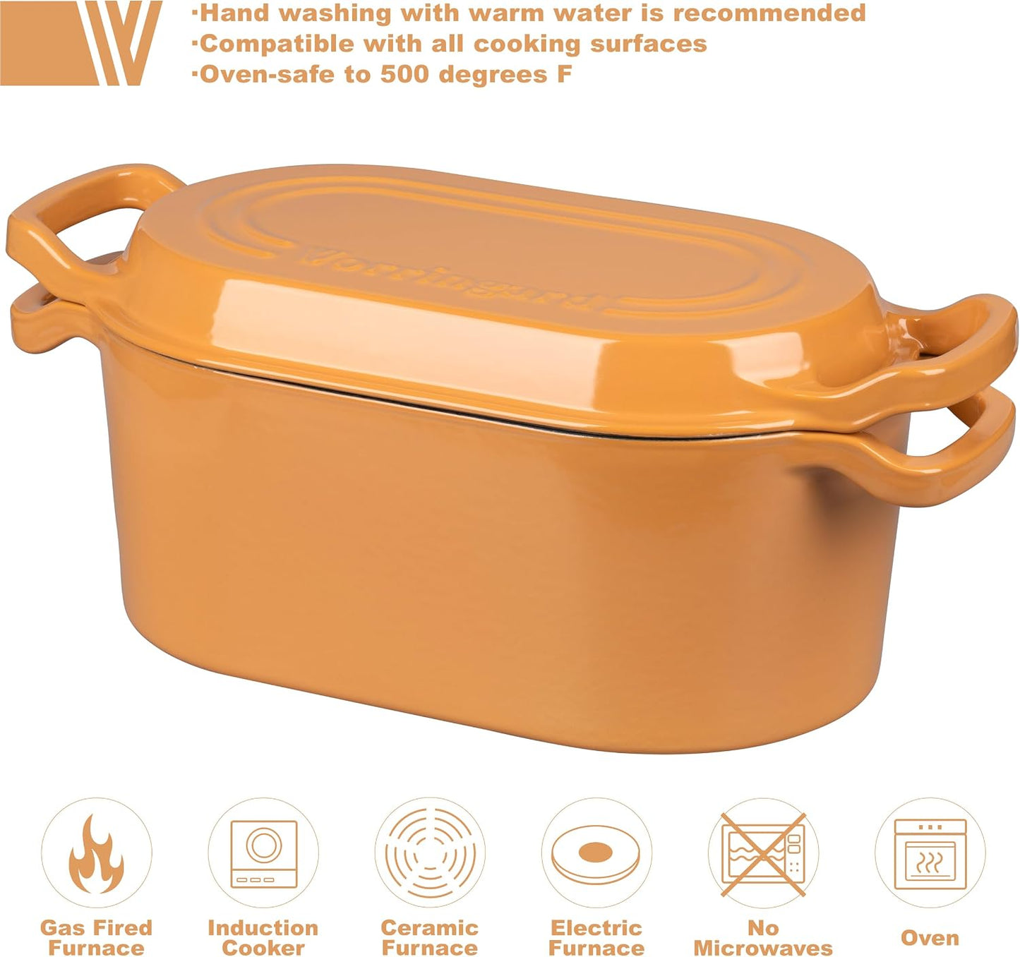 Oval Dutch Oven Pot with Lid, Enamel Coating Cast Iron Bread Pans for Homemade Sourdough Bread Baking, Cooking, 4 Quart, Yellow