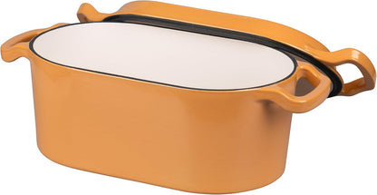 Oval Dutch Oven Pot with Lid, Enamel Coating Cast Iron Bread Pans for Homemade Sourdough Bread Baking, Cooking, 4 Quart, Yellow