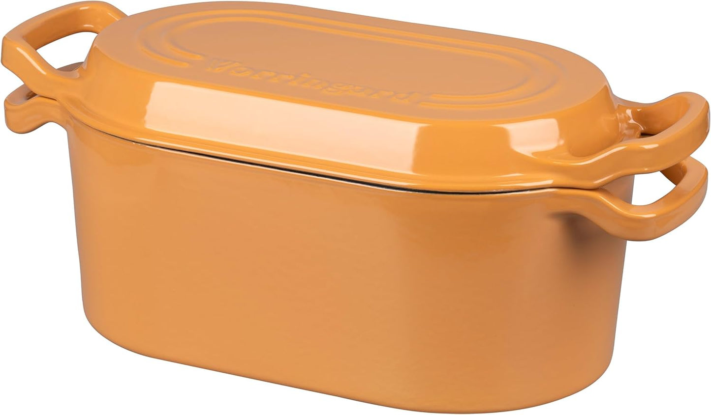 Oval Dutch Oven Pot with Lid, Enamel Coating Cast Iron Bread Pans for Homemade Sourdough Bread Baking, Cooking, 4 Quart, Yellow