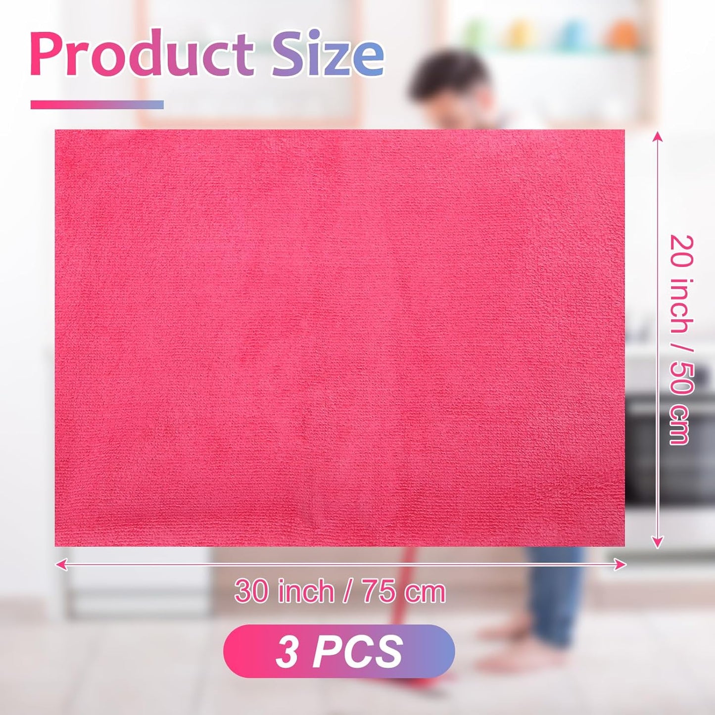 3 Pcs Extra Large Microfiber Cleaning Cloth 30" x 20" Washable Reusable Microfiber Towel Streak Free Lint Free Cloth for Cleaning Home Glass Office Window Bathrooms (Pink,Yellow,Light Blue)