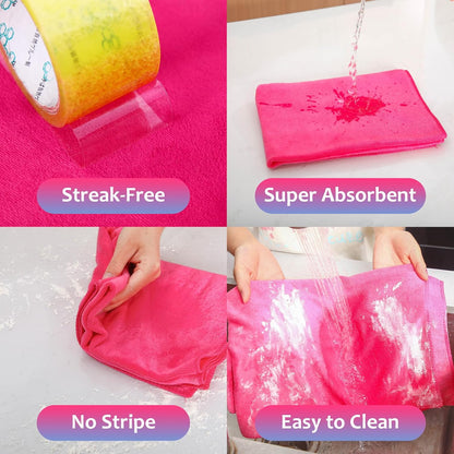 3 Pcs Extra Large Microfiber Cleaning Cloth 30" x 20" Washable Reusable Microfiber Towel Streak Free Lint Free Cloth for Cleaning Home Glass Office Window Bathrooms (Pink,Yellow,Light Blue)