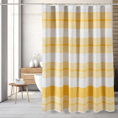 Threadmill 100% Cotton Shower Curtain | 72x72 Shower Curtains with Jaquard Pattern| Machine Washable, Hotel Quality, Water Resistant Shower Curtain for Bathroom | Yellow Stripe