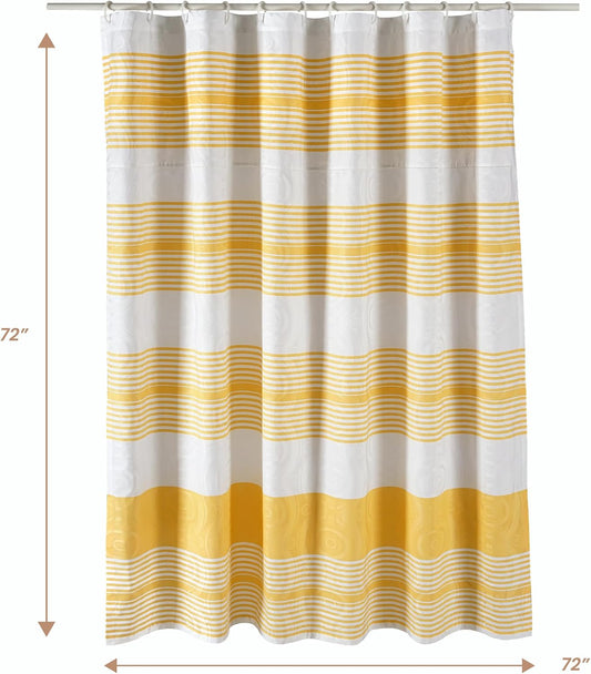 Threadmill 100% Cotton Shower Curtain | 72x72 Shower Curtains with Jaquard Pattern| Machine Washable, Hotel Quality, Water Resistant Shower Curtain for Bathroom | Yellow Stripe