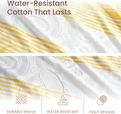 Threadmill 100% Cotton Shower Curtain | 72x72 Shower Curtains with Jaquard Pattern| Machine Washable, Hotel Quality, Water Resistant Shower Curtain for Bathroom | Yellow Stripe
