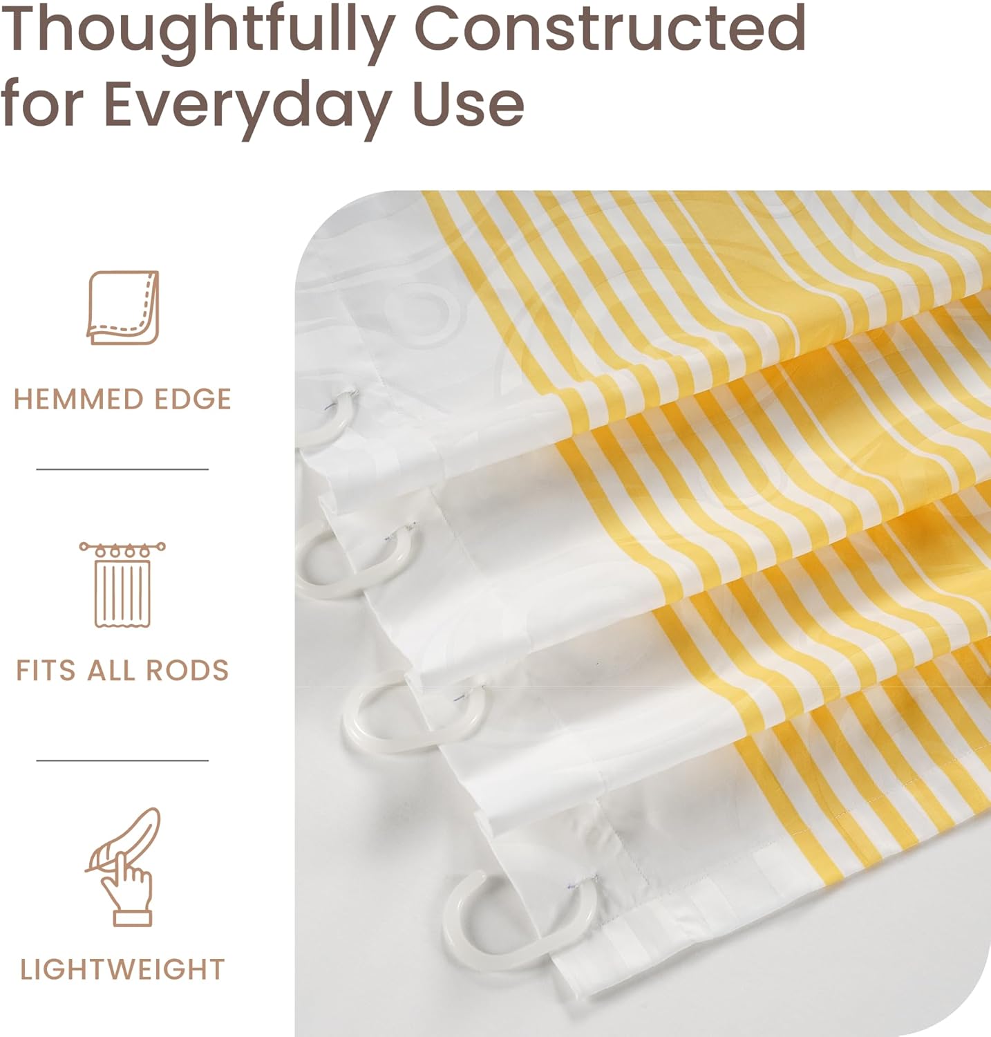 Threadmill 100% Cotton Shower Curtain | 72x72 Shower Curtains with Jaquard Pattern| Machine Washable, Hotel Quality, Water Resistant Shower Curtain for Bathroom | Yellow Stripe