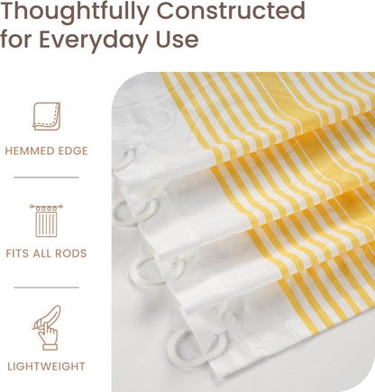 Threadmill 100% Cotton Shower Curtain | 72x72 Shower Curtains with Jaquard Pattern| Machine Washable, Hotel Quality, Water Resistant Shower Curtain for Bathroom | Yellow Stripe