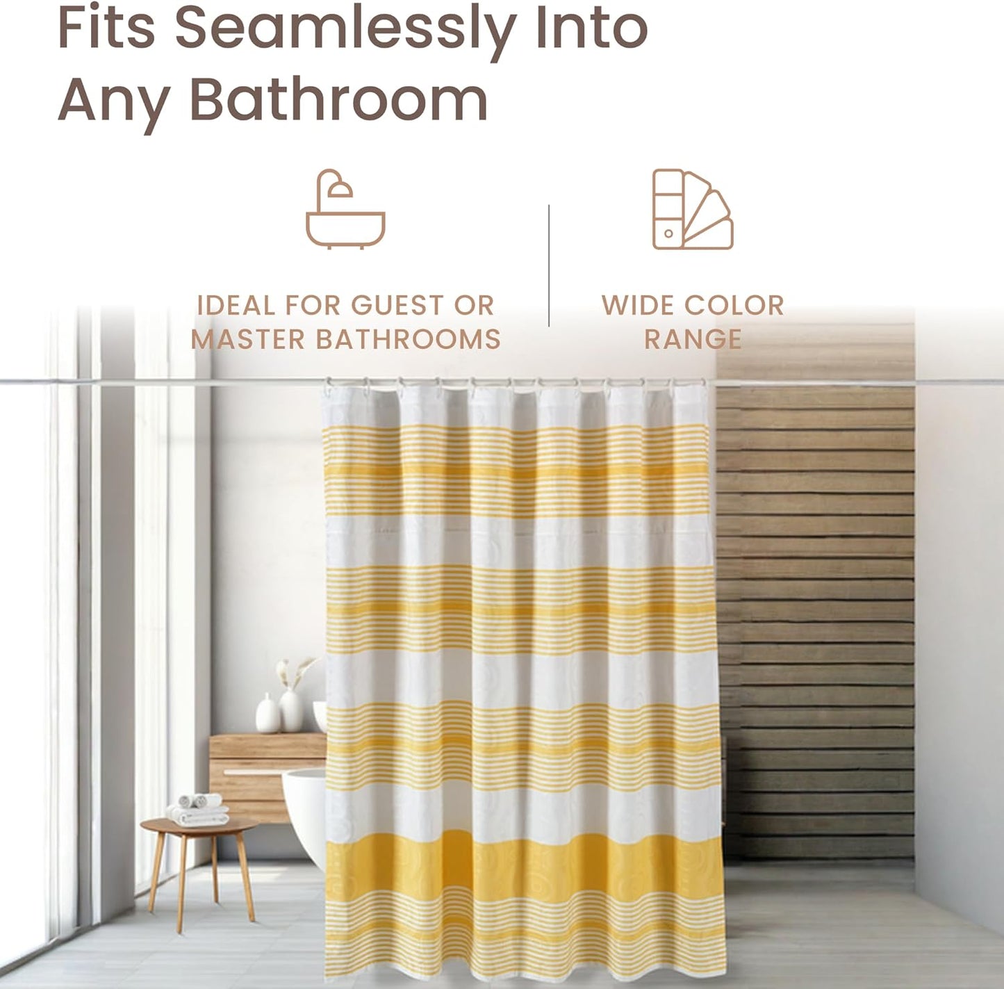 Threadmill 100% Cotton Shower Curtain | 72x72 Shower Curtains with Jaquard Pattern| Machine Washable, Hotel Quality, Water Resistant Shower Curtain for Bathroom | Yellow Stripe