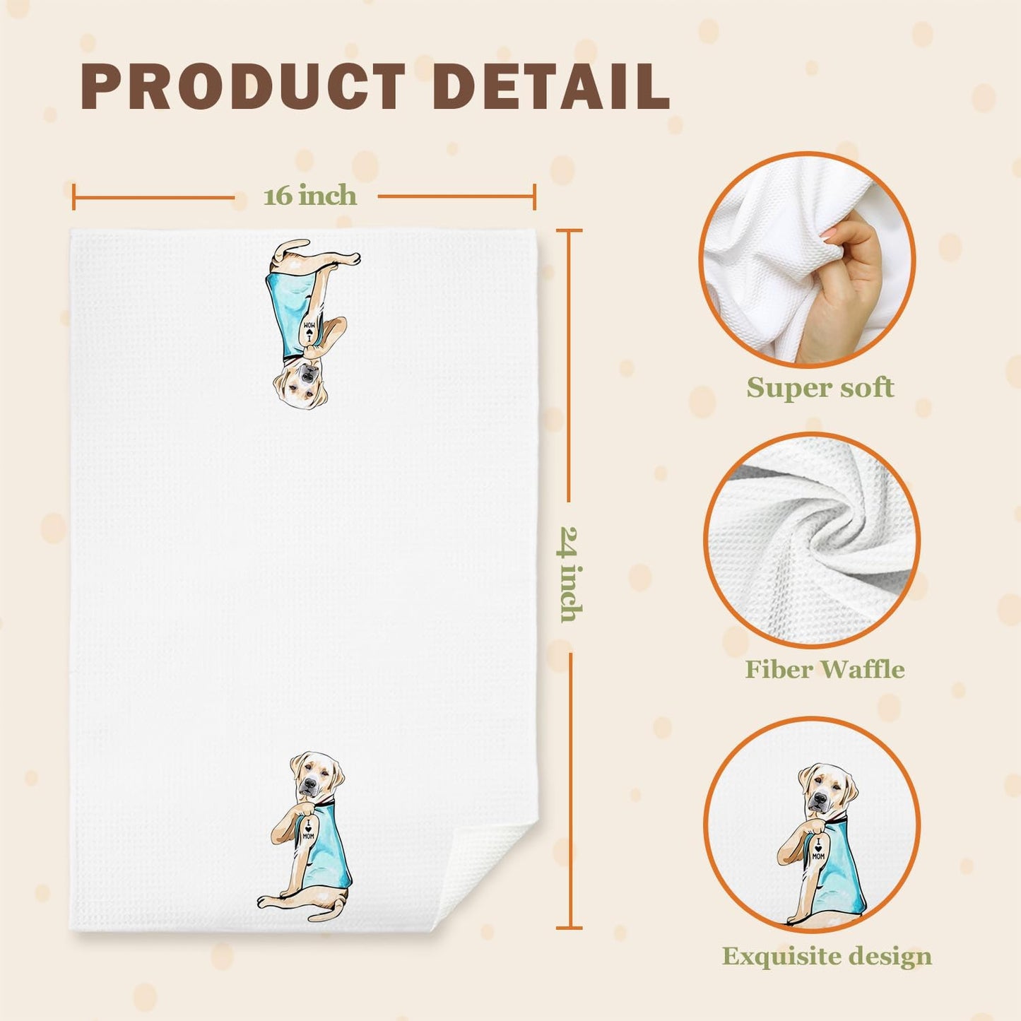 Funny Labrador Kitchen Towels, Yellow Labrador Retriever Gifts Dish Tea Towels for Kitchen, I Love Mom Tattooed Lab Dog Decorative Hand Towel for Bathroom, 16x24 Inch