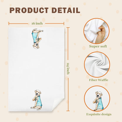 Funny Labrador Kitchen Towels, Yellow Labrador Retriever Gifts Dish Tea Towels for Kitchen, I Love Mom Tattooed Lab Dog Decorative Hand Towel for Bathroom, 16x24 Inch