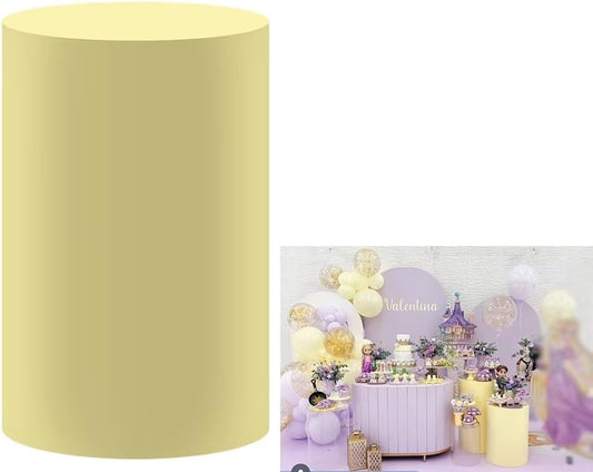 Pure Color Round Cylinder Plinth Covers for Birthday Party Baby Shower Wedding Decoration Fabric Pedestal Cover Props Light Yellow D33H60